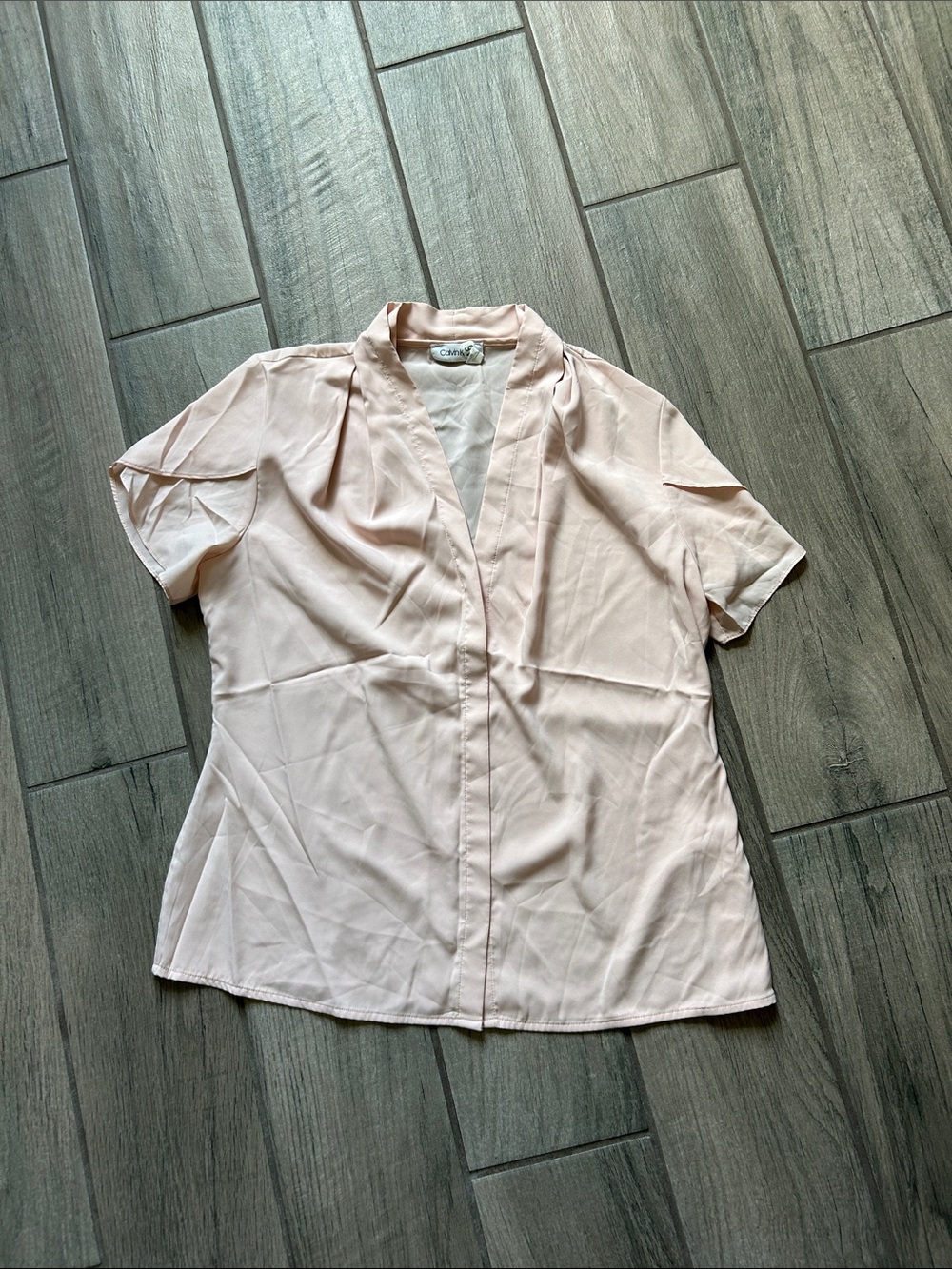 Calvin Klein Pale Blush V-Neck Short Sleeve Blouse